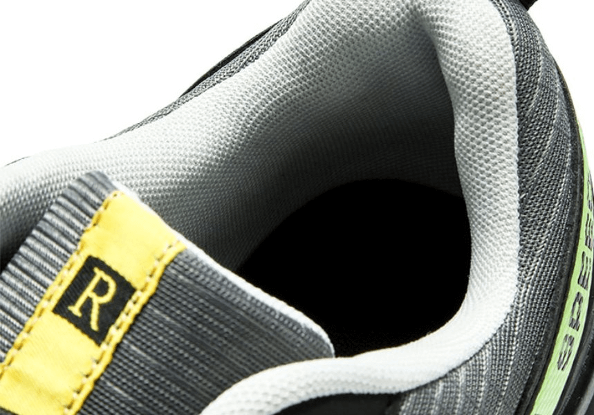 Close-up of breathable mesh lining in waterproof men's sneakers.